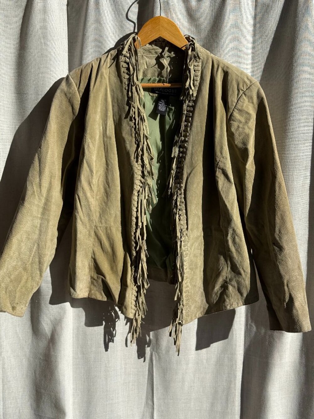 Olive Suede Fringe Leather Jacket – Dialogue (Size M)